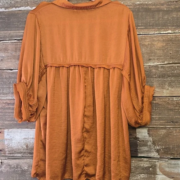 Charmed Hearts Peasant Blouse in Rust Orange, Size XL - Picture 2 of 4